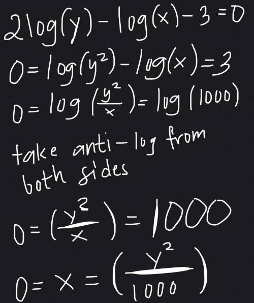 If 2 log x + 3 log y = 0, find y in terms of x.