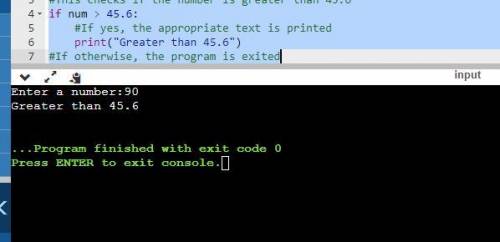 Edhesive 3.2 code Practice:Question 1

Write a program to a number and test if it is greater than 45