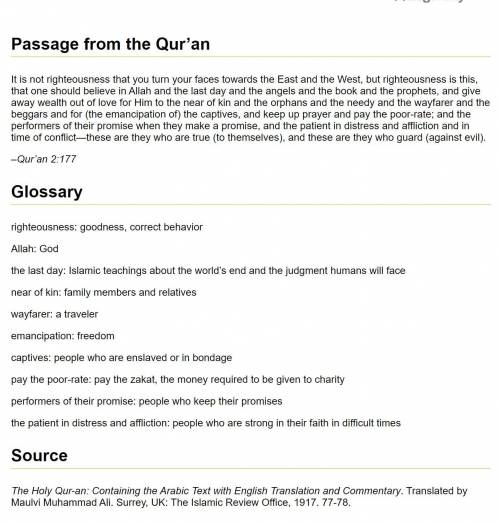 PLEASE HURRY Carefully read the passage from the Qur’an here. In a well-structured paragraph, write