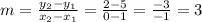 m = \frac{y_2 - y_1}{x_2 - x_1} = \frac{2 - 5}{0 - 1} = \frac{-3}{-1} = 3