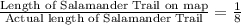 \frac{\text{Length of Salamander Trail on map}}{\text{Actual length of Salamander Trail}}=\frac{1}{8}