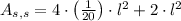A_{s,s} = 4\cdot \left(\frac{1}{20}\right)\cdot l^{2}+2\cdot l^{2}