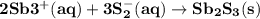 \bold { 2 Sb3^+ (aq) + 3 S_2^- (aq) \rightarrow Sb_2S_3 (s)}