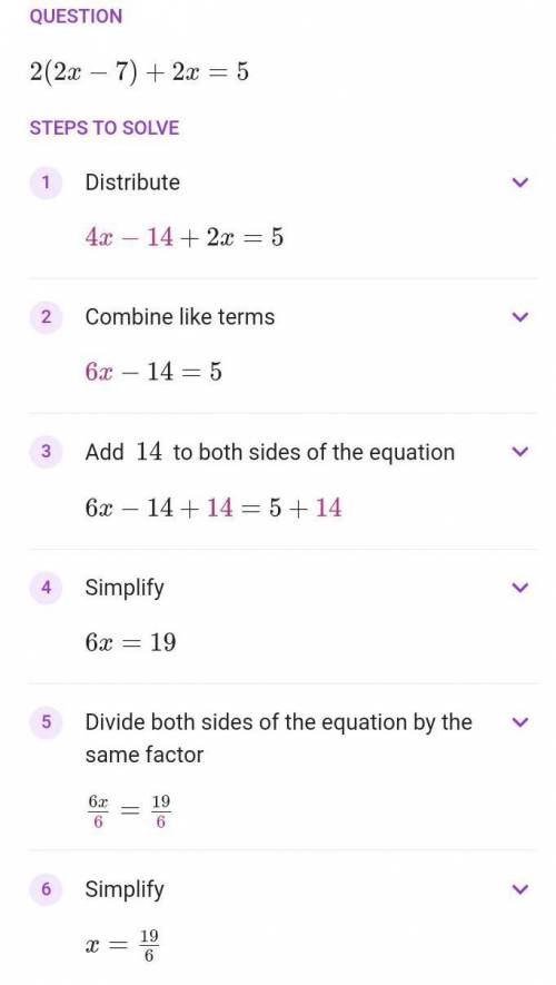 Solve the system of equations
2y + 2x = 5
y = 2x - 7