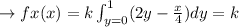 \to fx(x)= k \int^{1}_{y=0} (2y-\frac{x}{4}) dy =k