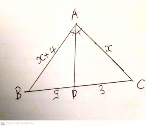 One side of a triangle is 4cm longer than another side. The ray bisecting the angle between these si