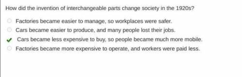 How did the invention of interchangeable parts change society in the 1920s?

Factories became easier
