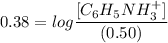 0.38  =  log \dfrac{[C_6H_5NH_3^+]}{(0.50)}