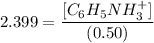 2.399 = \dfrac{[C_6H_5NH_3^+]}{(0.50)}