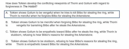 How does Tolkien develop the conflicting viewpoints of Thorin and Gollum with regard to forgiveness