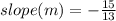 slope (m) = -\frac{15}{13}