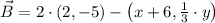 \vec B = 2\cdot (2,-5)-\left(x+6,\frac{1}{3}\cdot y \right)