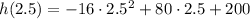 h(2.5) = -16\cdot 2.5^2+80\cdot 2.5 + 200