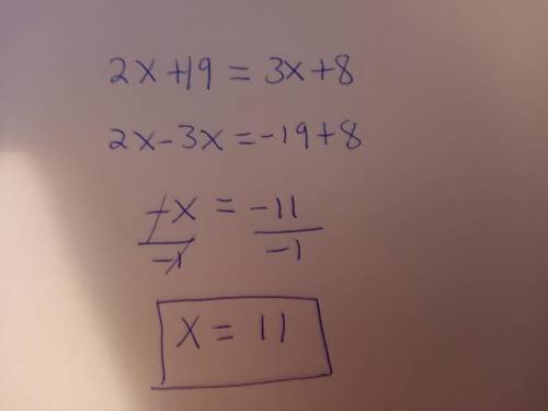 Determine the value of x(2x+19) + (3×+8)
