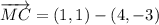 \overrightarrow {MC} = (1,1)-(4,-3)