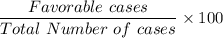 \dfrac{Favorable\ cases}{Total\ Number\ of\ cases}\times 100
