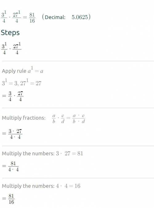 Simplify 3^1/4 times 27^1/4