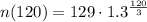 n (120) = 129\cdot 1.3^{\frac{120}{3} }