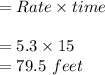 = Rate \times time \\\\= 5.3 \times 15\\= 79.5\ feet