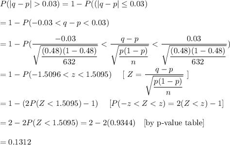 P(|q-p|0.03)=1-P((|q-p|\leq 0.03)\\\\=1-P(-0.03