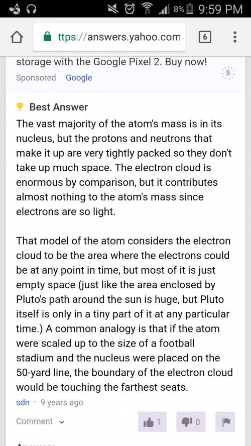 How does the size of a nucleus compare to the amount of space that electrons have to orbit around it