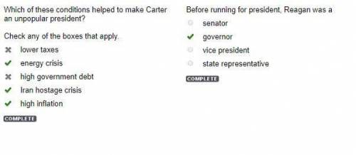 Which of these conditions helped to make Carter

an unpopular president?
Check any of the boxes that