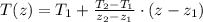 T(z) = T_{1} + \frac{T_{2}-T_{1}}{z_{2}-z_{1}} \cdot (z-z_{1})