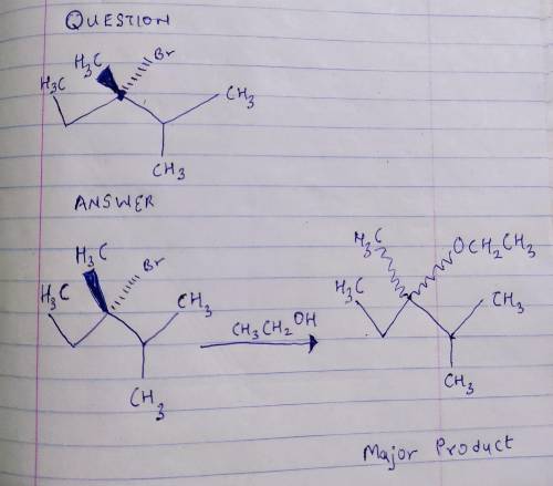 Draw the major product formed when the structure shown below undergoes substitution in ch3ch2oh with