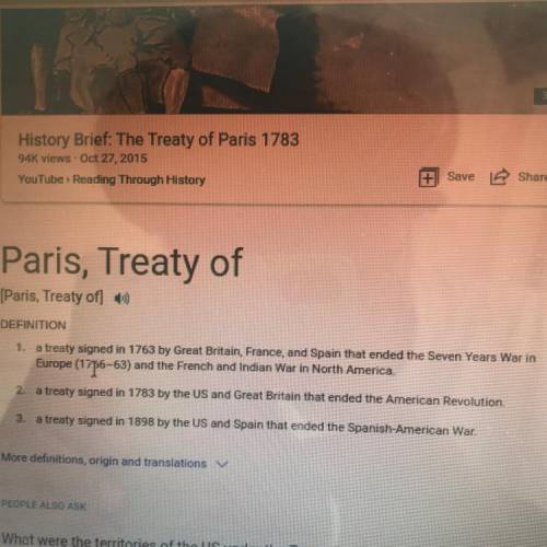 Which answer best summarizes the results of the Treaty of Paris?