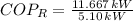 COP_{R} = \frac{11.667\,kW}{5.10\,kW}