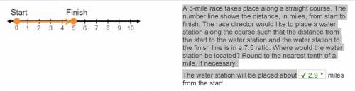 A5-mile race takes place along a straight course. the number line shows the distance, in miles, from