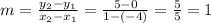 m = \frac{y_2-y_1}{x_2-x_1} = \frac{5-0}{1-(-4)}  = \frac{5}{5} = 1