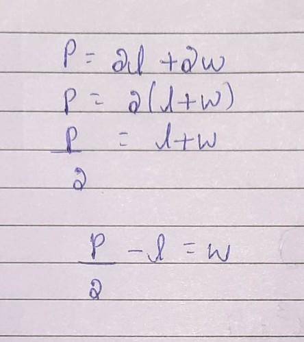 Solve the formula for w. 
P=2l+2w
(PLEASE HELP)