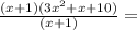 \frac{(x + 1)(3 {x}^{2} + x + 10) }{(x + 1)}   =  \\