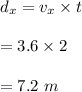 d_x=v_x\times t\\\\=3.6\times 2\\\\=7.2\ m