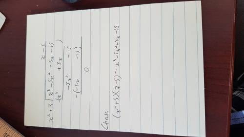 The are of a rectangle is (x^3-5x^2+3x-15), and the width is (x^2+3). if area=length x width, what i