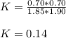 K=\frac{0.70*0.70}{1.85*1.90}\\\\K=0.14