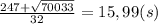 \frac{247+\sqrt{70033} }{32}=15,99(s)