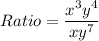 Ratio=\dfrac{x^3y^4}{xy^7}