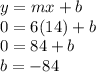 y=mx+b\\0=6(14)+b\\0=84+b\\b=-84