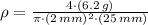 \rho = \frac{4\cdot (6.2\,g)}{\pi\cdot (2\,mm)^{2}\cdot (25\,mm)}