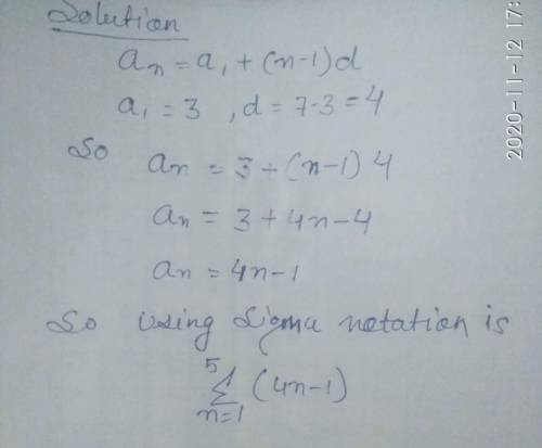 What is sigma notation of 3 + 7 + 11 + 15 + 19