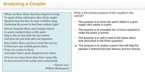 What is the primary purpose of the couplet in this

sonnet?
Abel
Where art thou, Muse, that thou for