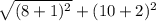 \sqrt{(8+1)^2}+(10+2)^2