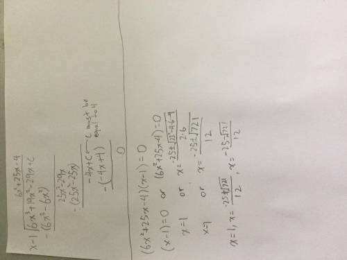 Given

f(x) = 6x^3 +19x²-29x +c where c is a constant
if (x-1) is a factor of f(x),
find value of c