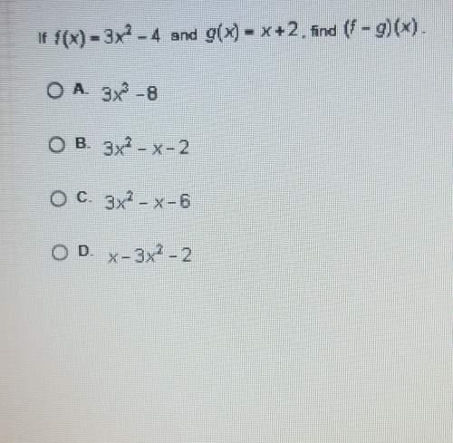 If f(x)=3x^2-4 and g(x)=x+2, find (f-g)(x)