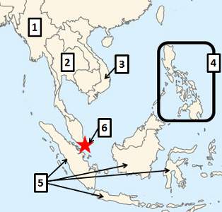 Which of the following countries is identified correctly on the map above?  a. thailand