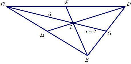 Given that i is the centroid of cde, find ig and cg. a. ig = 2; cg = 6 b. ig = 3; cg = 9 c. ig = 3