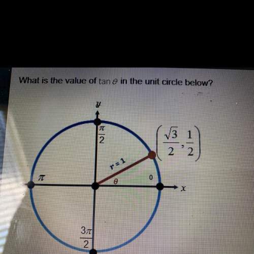 What is the value of tan theta in the unit circle below? a.1/2 b.sqrt3/3. c.sqrt3/2. d.sqrt3&lt;