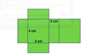 The net shown folds to form a right rectangular prism. determine the surface area of the prism.
